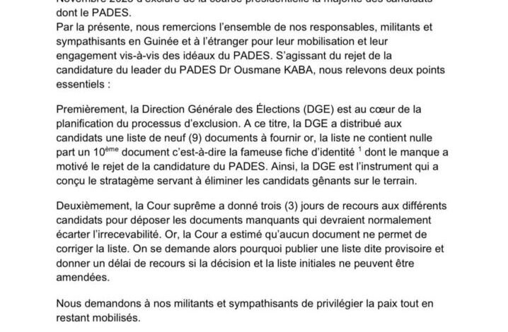  PADES:Le PADES par la voix de son président réagît sur la décision de la cour suprême.