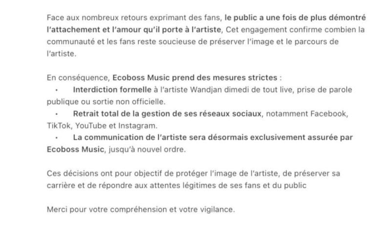  Guinée:Suite au live TikTok de Wandjan Dimedi, Êcko Boss Music présente ses excuses et impose de nouvelles règles