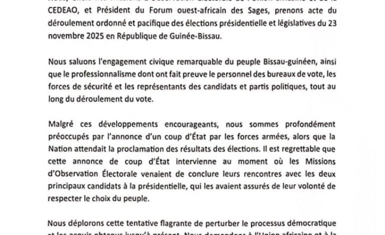  GUINÉE-BISSAU : L’Union Africaine et la CEDEAO condamnent une tentative de coup d’État après les élections