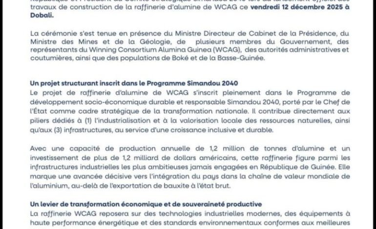 De la bauxite à l’alumine : la Guinée franchit un cap décisif