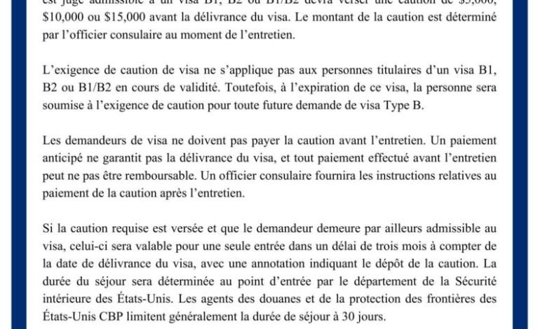  Visas américains : une caution désormais exigée pour les citoyens guinéens dès 2026