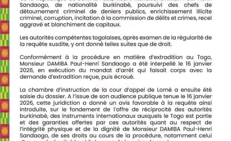  Extradition de Paul-Henri Damiba Sandogo : le Togo donne suite à la demande du Burkina Faso
