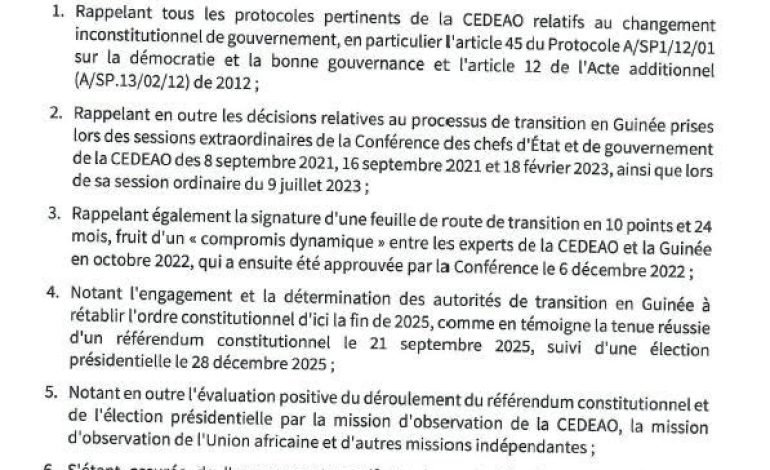  Retour à l’ordre constitutionnel : la Guinée pleinement réintégrée dans la CEDEAO