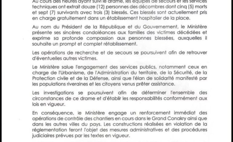Guinée:Le bilan de l’effondrement de Demoudoula, Ratoma .