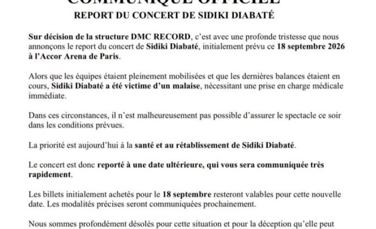 Culture:Le concert de Sidiki Diabaté reporté a une date ultérieure.